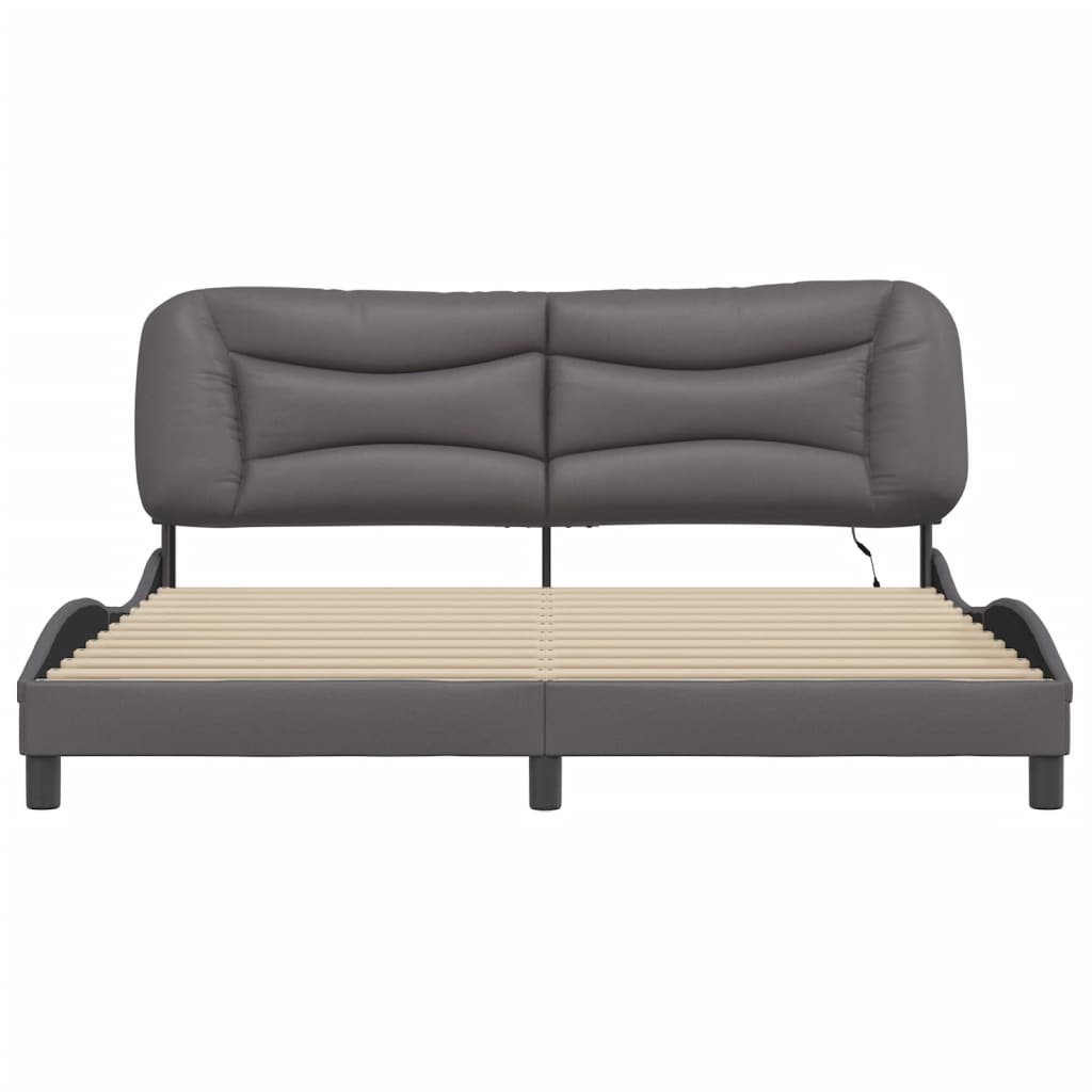 Bed frame with LED grey 180x200 cm artificial leather