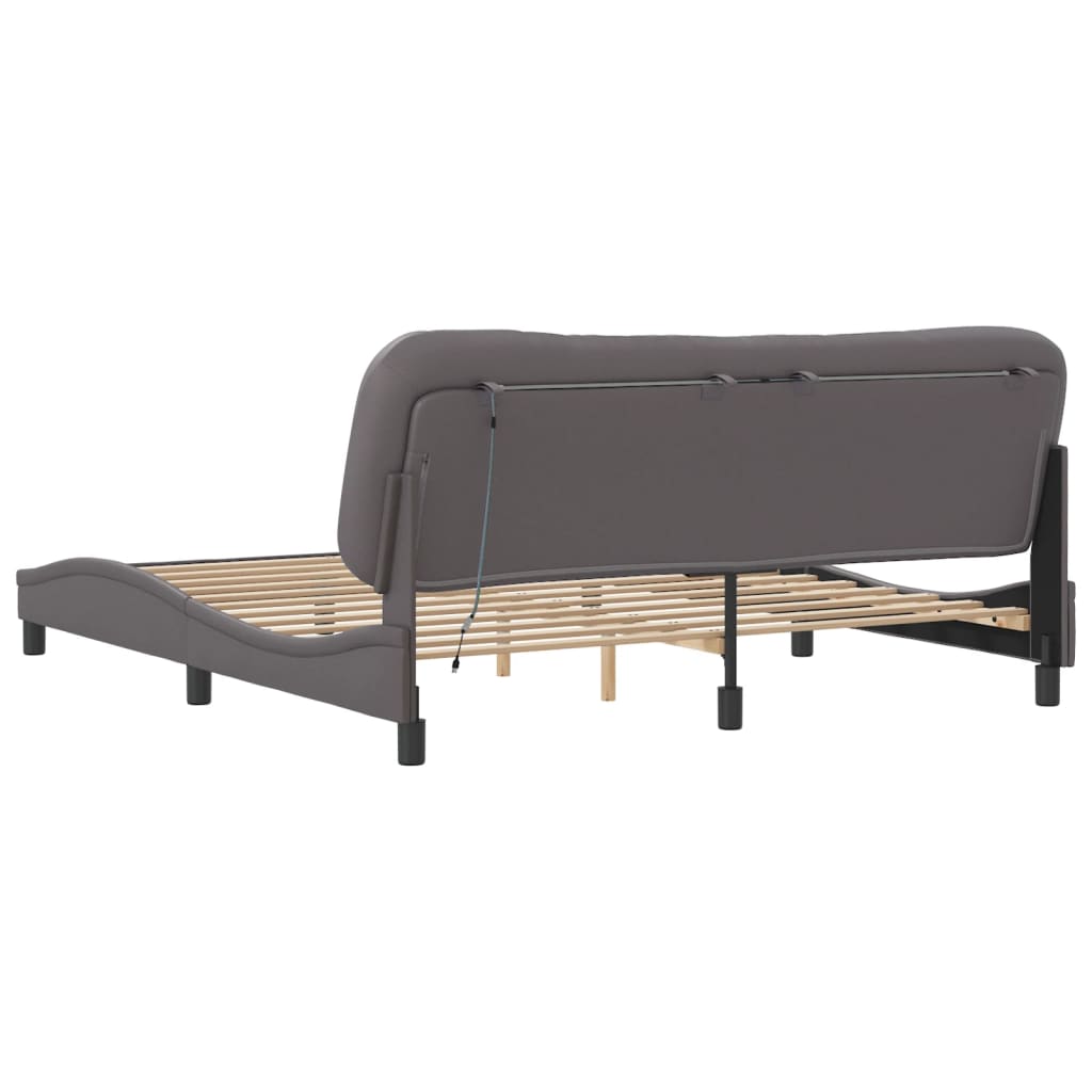 Bed frame with LED grey 180x200 cm artificial leather