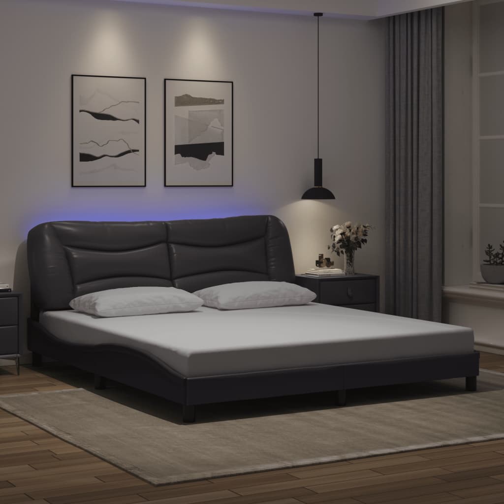 Bed frame with LED grey 180x200 cm artificial leather