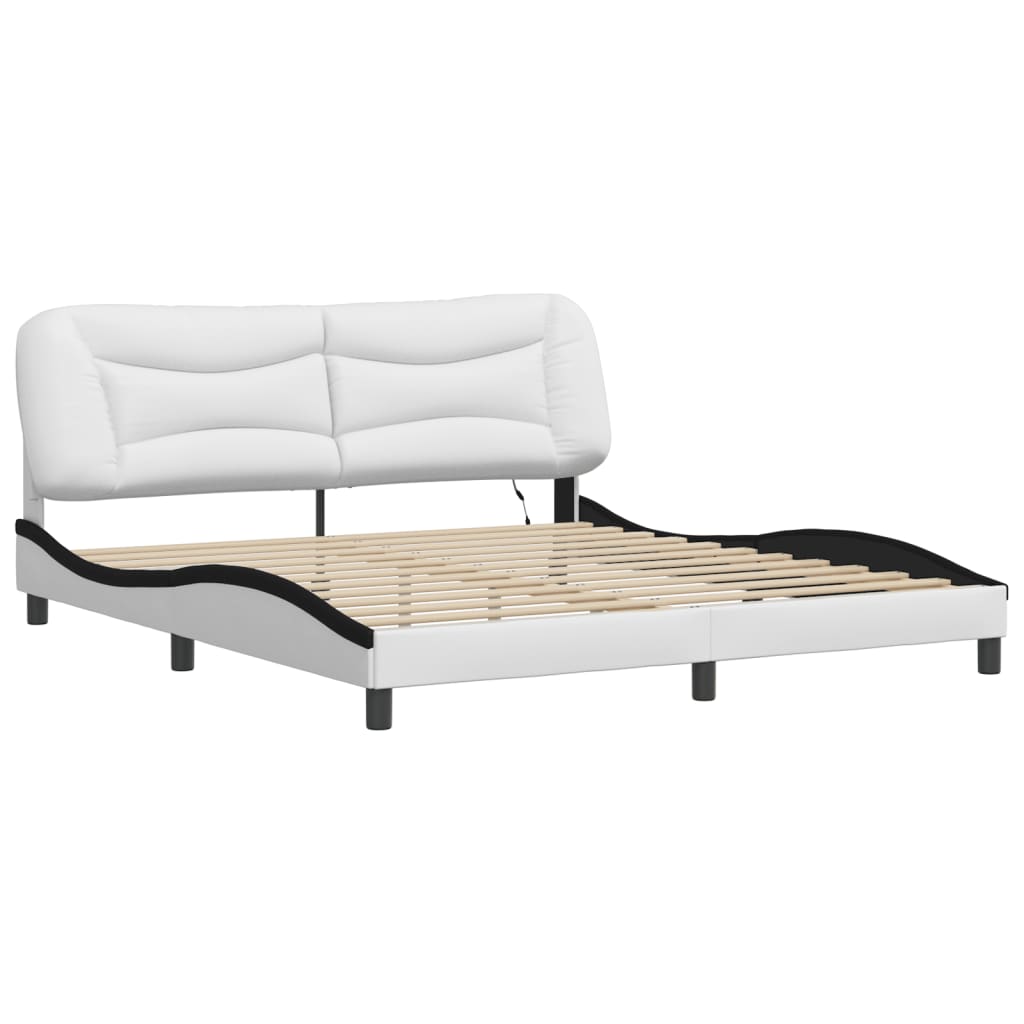 Cadre de lit avec LED sans matelas "Hvar" blanc et noir 180x200 cm simili cuir
