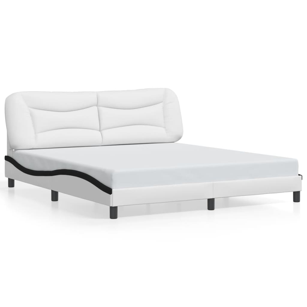 Cadre de lit avec LED sans matelas "Hvar" blanc et noir 180x200 cm simili cuir