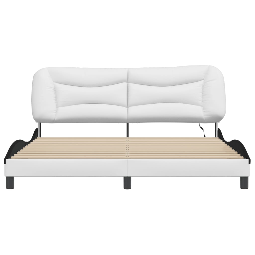 Cadre de lit avec LED sans matelas "Hvar" blanc et noir 180x200 cm simili cuir