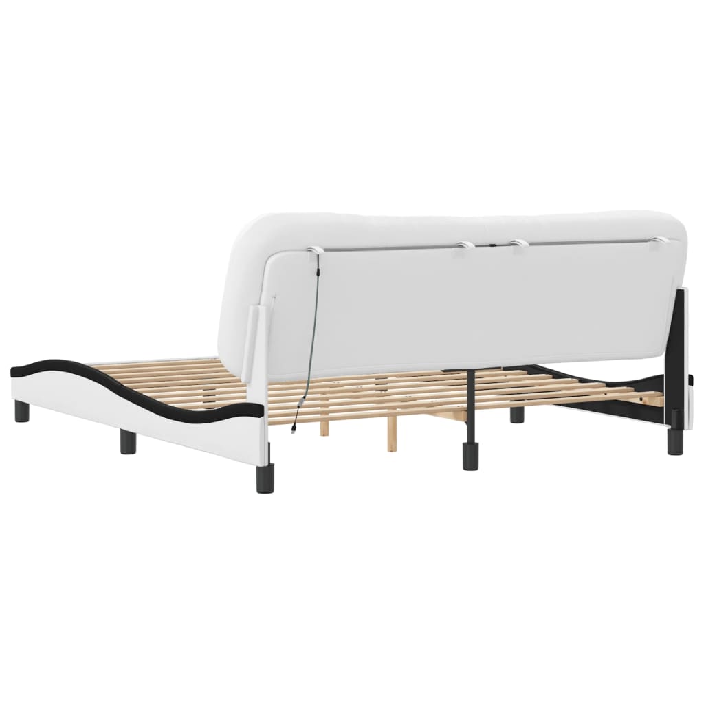 Cadre de lit avec LED sans matelas "Hvar" blanc et noir 180x200 cm simili cuir