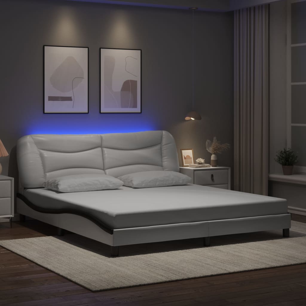 Cadre de lit avec LED sans matelas "Hvar" blanc et noir 180x200 cm simili cuir