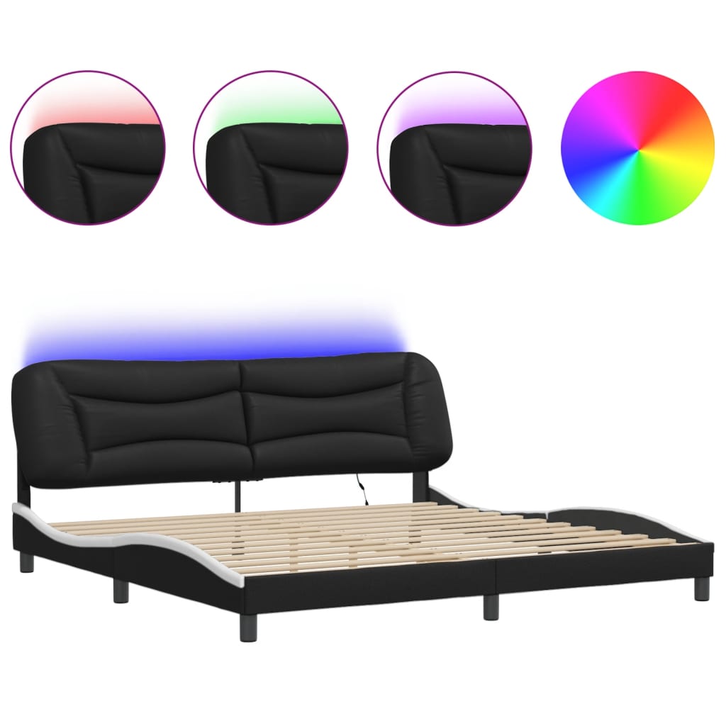 Bettgestell mit LED ohne Matratze "Hvar" Schwarz und Weiß 200x200 cm