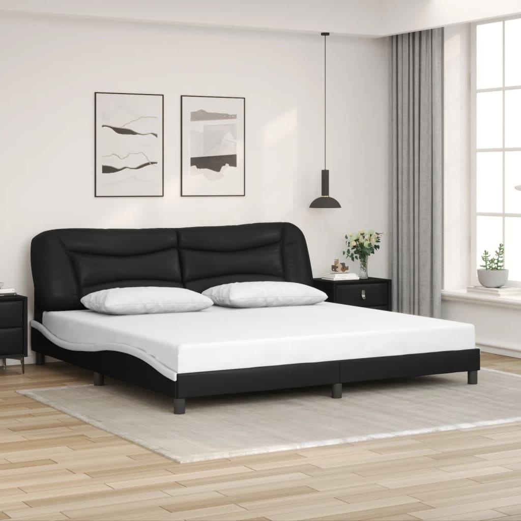 Bettgestell mit LED ohne Matratze "Hvar" Schwarz und Weiß 200x200 cm