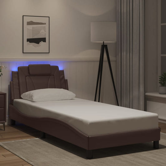Bed frame with LED brown 80x200 cm artificial leather