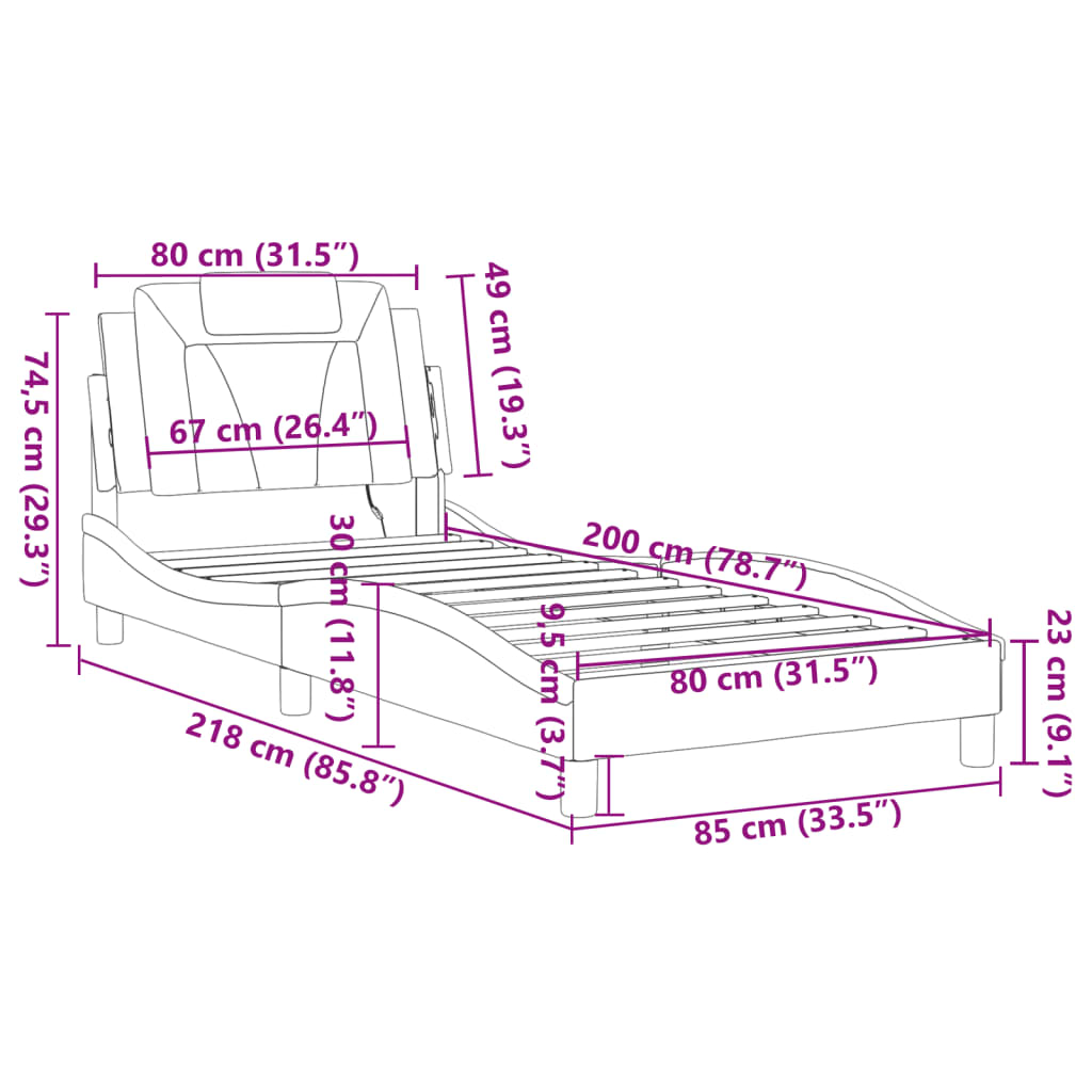 Bettgestell "Viana" mit LED ohne Matratze Grau 80x200 cm