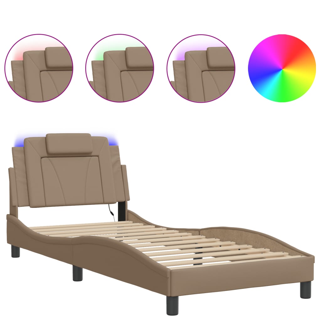 Bed frame with LED cappuccino brown 80x200 cm artificial leather