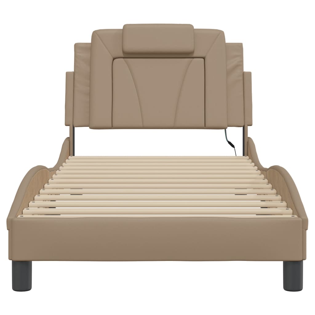 Bed frame with LED cappuccino brown 80x200 cm artificial leather