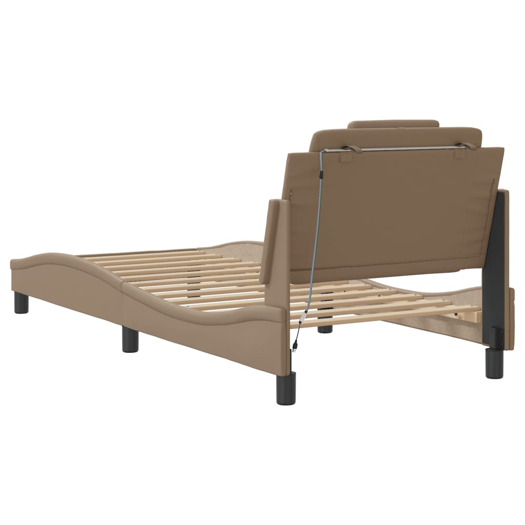 Bed frame with LED cappuccino brown 80x200 cm artificial leather