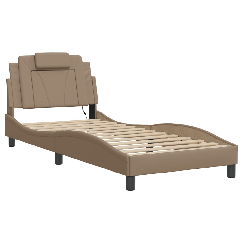 Bed frame with LED cappuccino brown 90x190 cm artificial leather