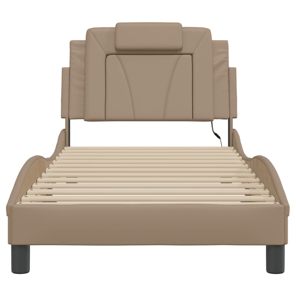 Bed frame with LED cappuccino brown 90x190 cm artificial leather
