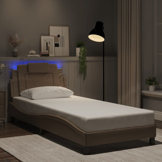 Bed frame with LED cappuccino brown 90x190 cm artificial leather