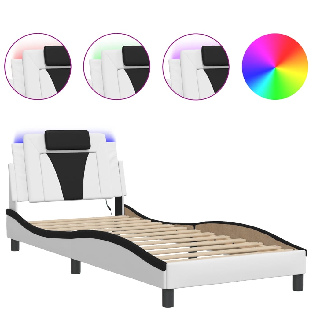 Bettgestell "Viana" mit LED ohne Matratze Weiß und Schwarz 90x190 cm
