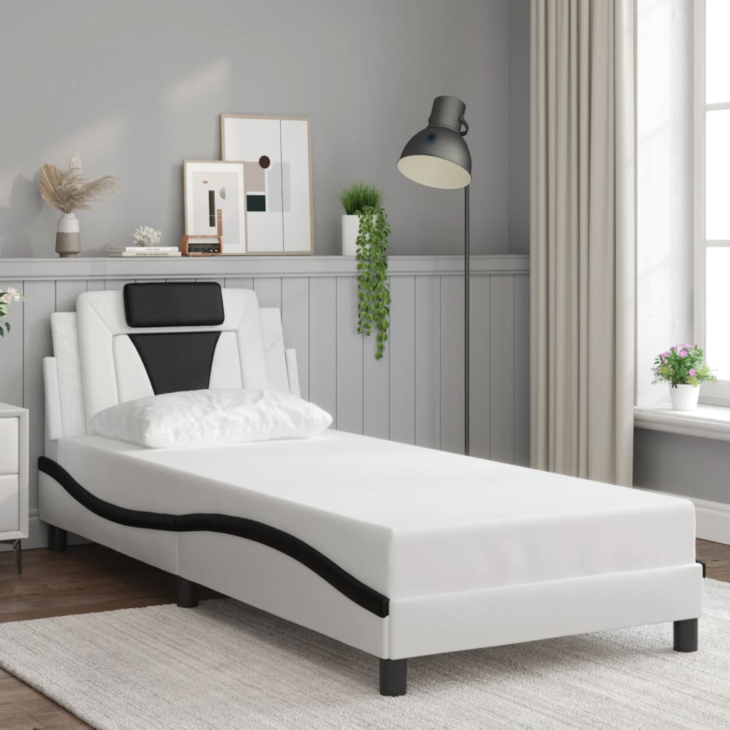 Bettgestell "Viana" mit LED ohne Matratze Weiß und Schwarz 90x190 cm