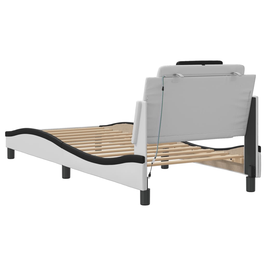 Bettgestell "Viana" mit LED ohne Matratze Weiß und Schwarz 90x190 cm