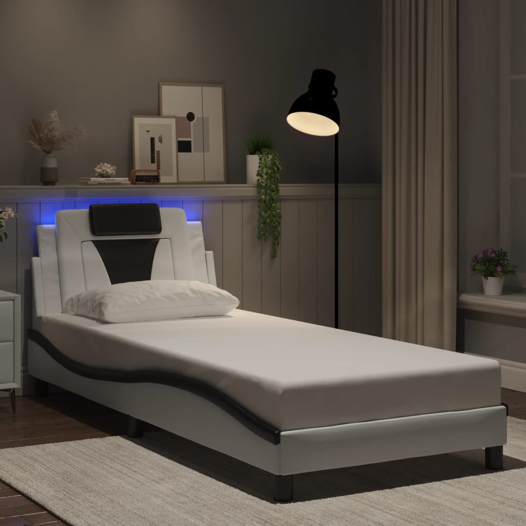 Bettgestell "Viana" mit LED ohne Matratze Weiß und Schwarz 90x190 cm
