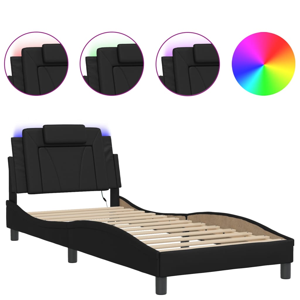 Bettgestell "Viana" mit LED ohne Matratze Schwarz 90x200 cm