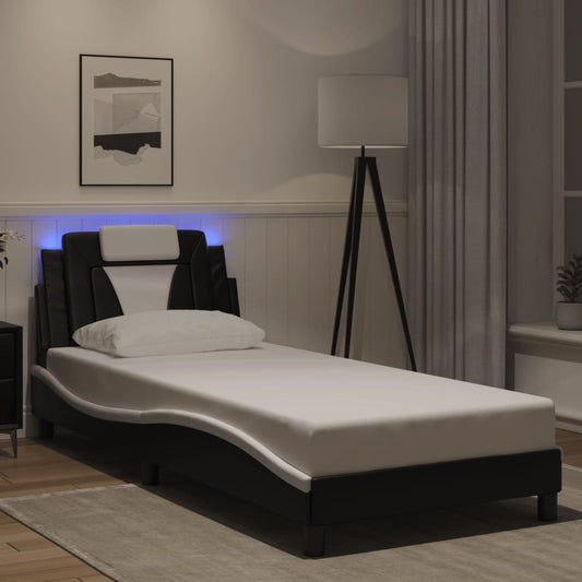 Bettgestell "Viana" mit LED ohne Matratze Schwarz und Weiß 90x200 cm