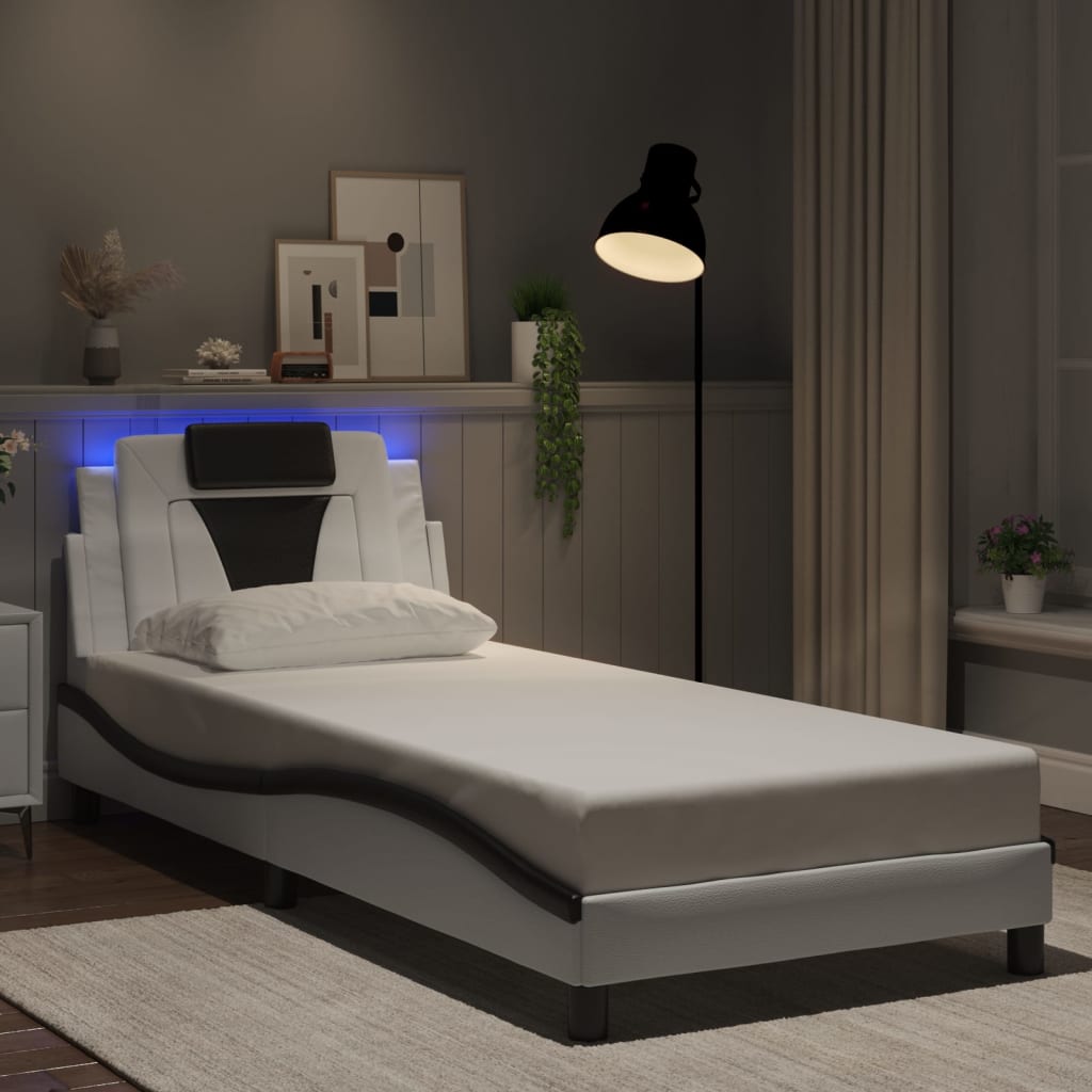 Bettgestell "Viana" mit LED ohne Matratze Weiß und Schwarz 90x200 cm