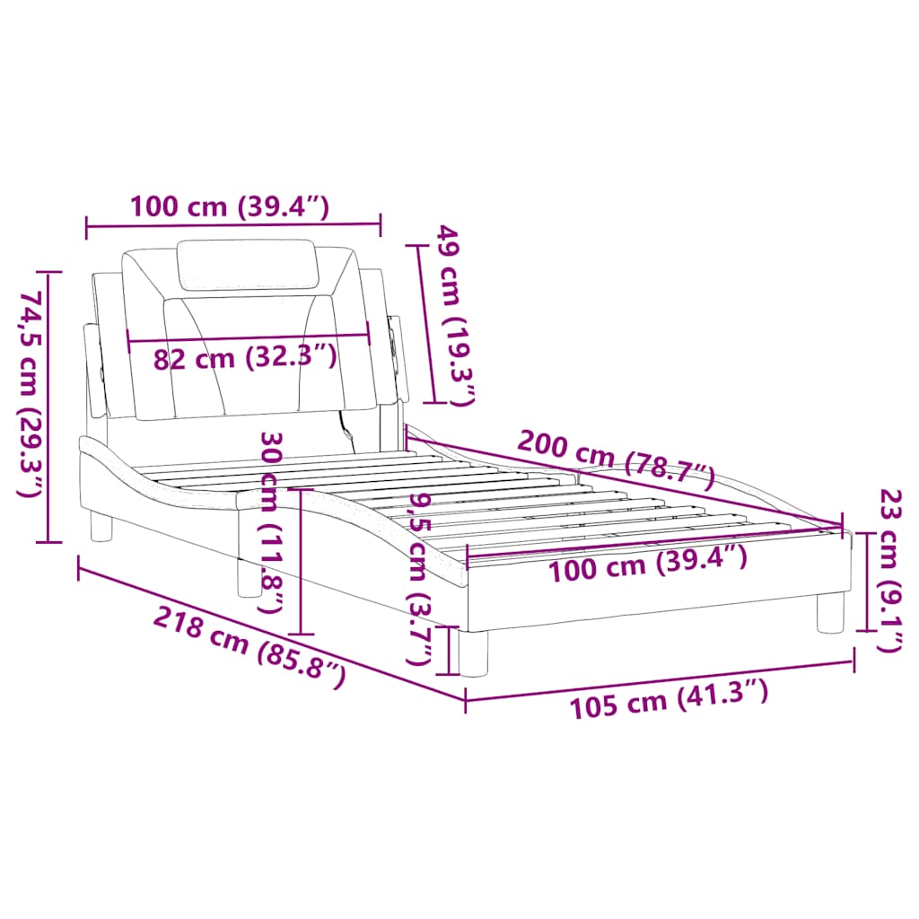 Bettgestell "Viana" mit LED ohne Matratze Schwarz 100x200 cm