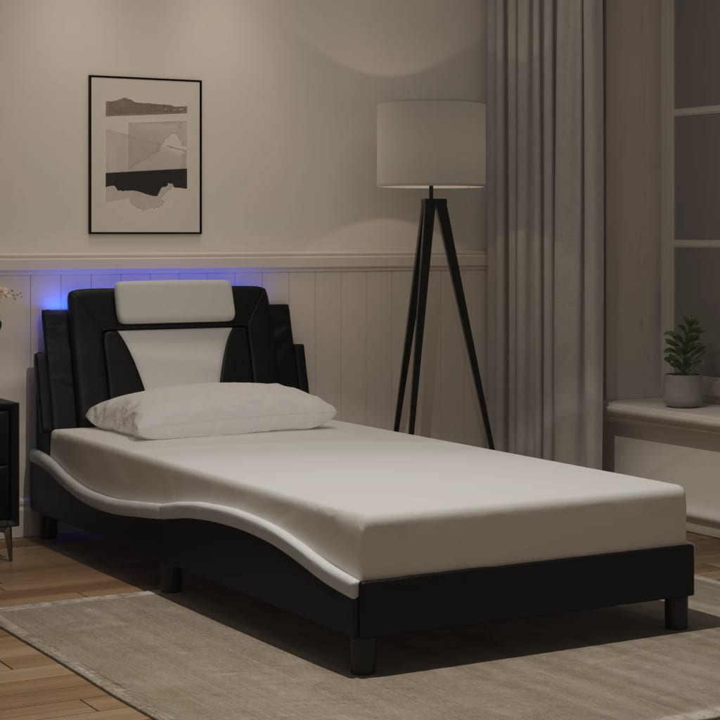 Bettgestell "Viana" mit LED ohne Matratze Schwarz und Weiß 100x200 cm
