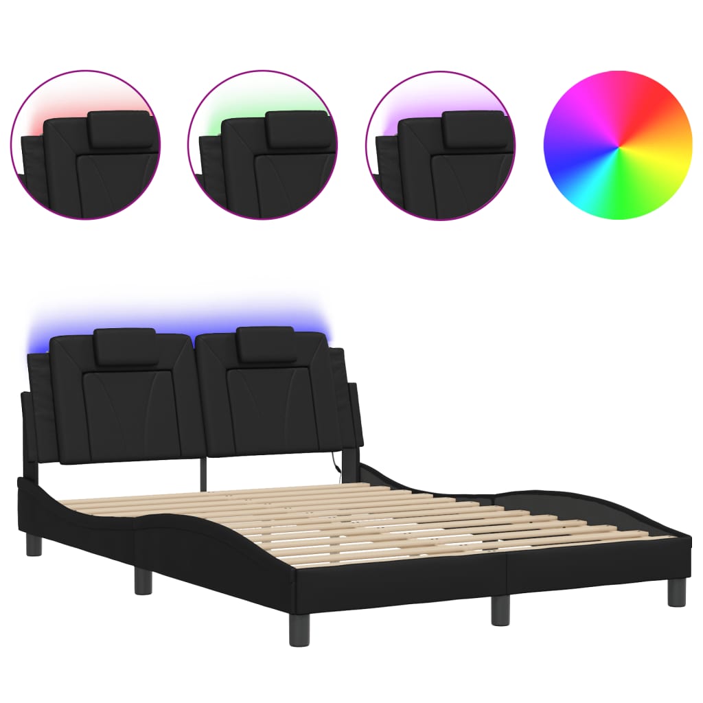 Bettgestell "Viana" mit LED ohne Matratze Schwarz 140x190 cm