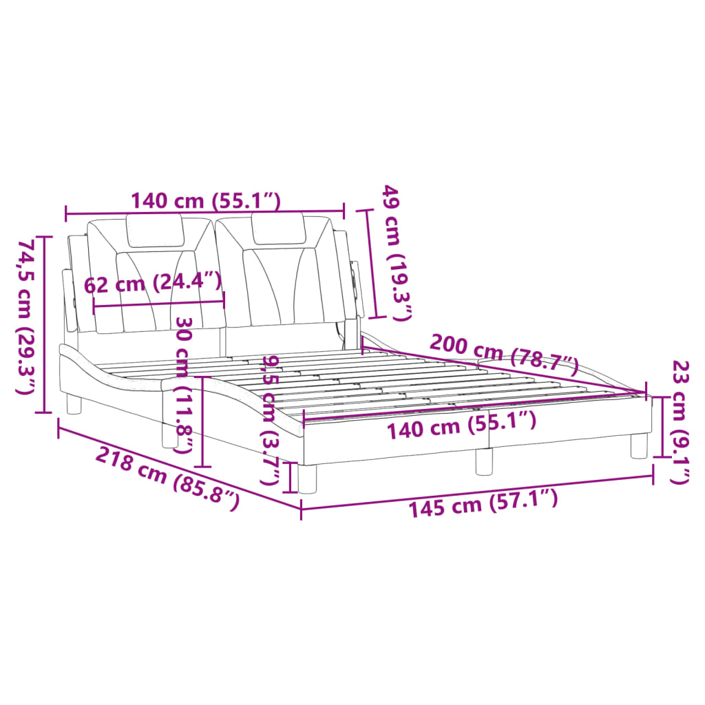 Bettgestell Viana mit LED ohne Matratze Weiß&Schwarz 140x200cm
