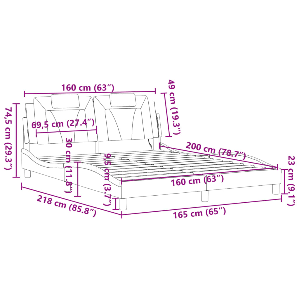 Bettgestell Viana mit LED ohne Matratze Schwarz&Weiß 160x200cm