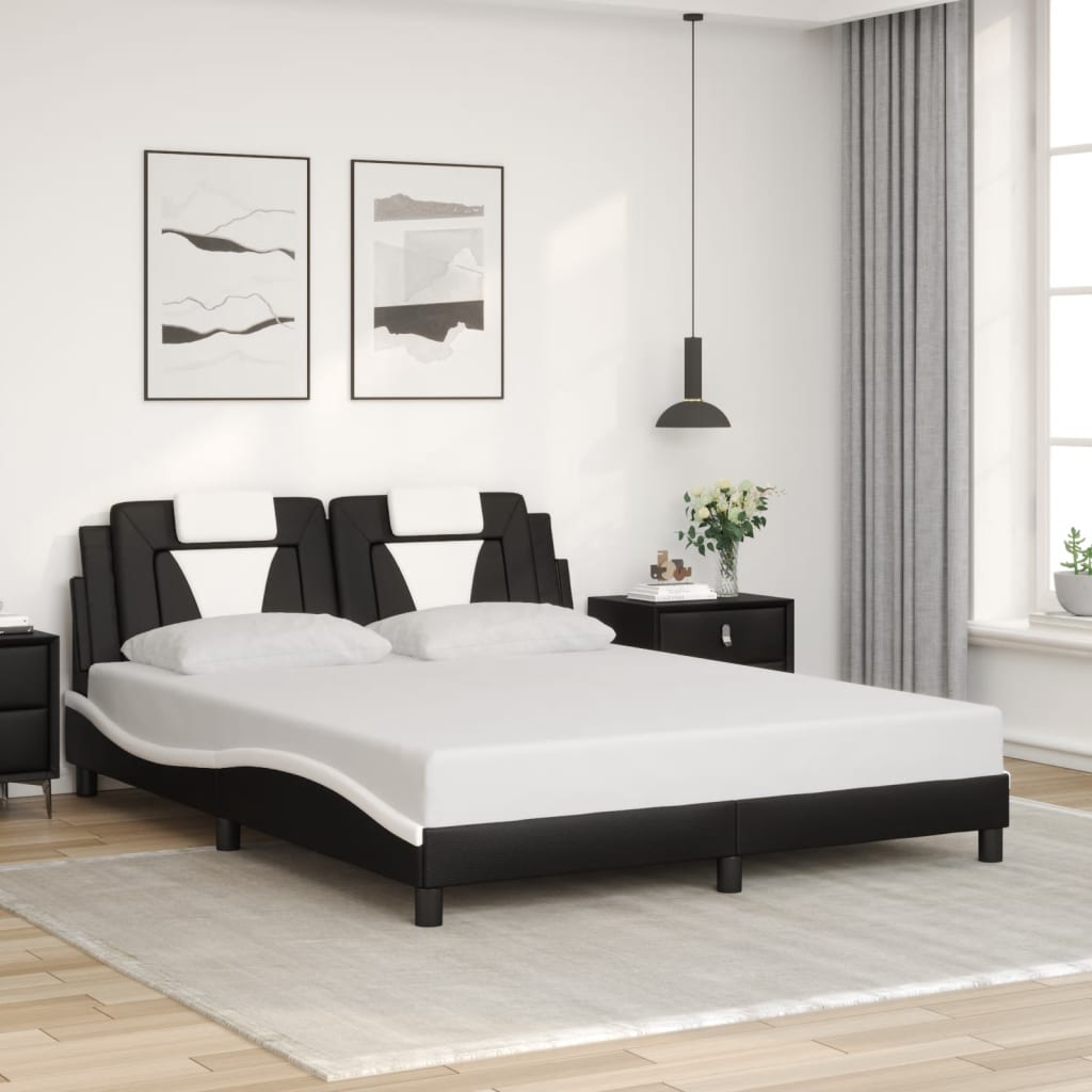 Bettgestell "Viana" mit LED ohne Matratze Schwarz und Weiß 160x200 cm