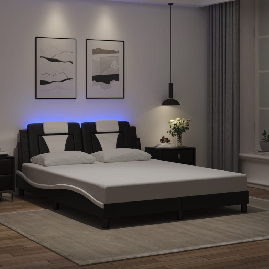 Bettgestell "Viana" mit LED ohne Matratze Schwarz und Weiß 160x200 cm