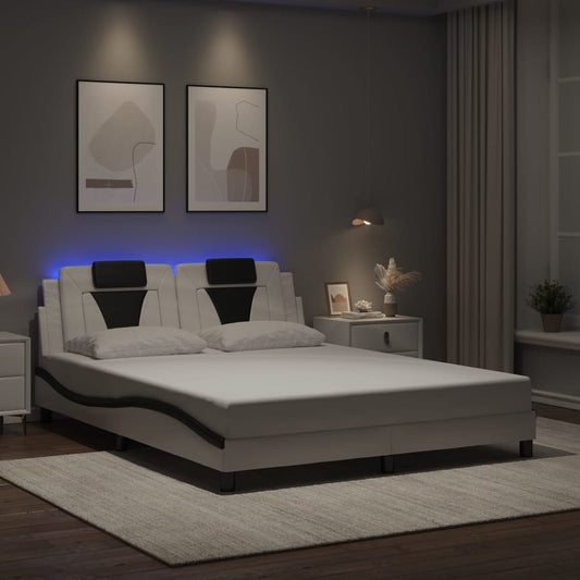 Bed frame with LED white and black 160x200 cm artificial leather