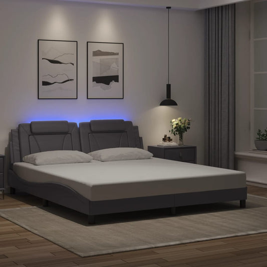 Bed frame with LED grey 180x200 cm artificial leather