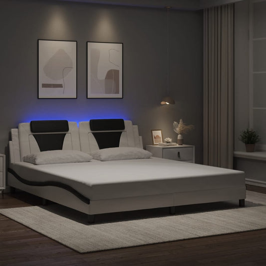 Bed frame with LED white and black 180x200 cm artificial leather