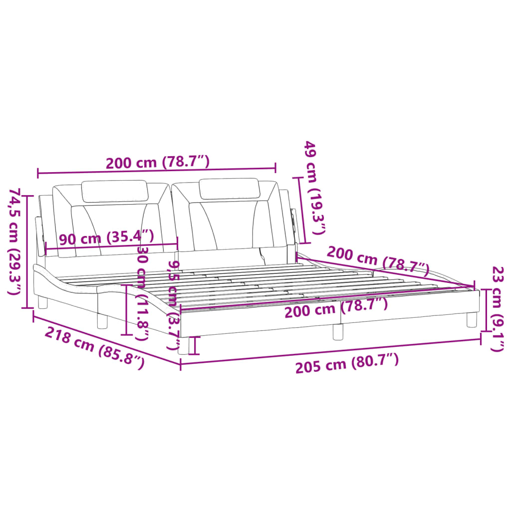 Bettgestell "Viana" mit LED ohne Matratze Schwarz 200x200 cm