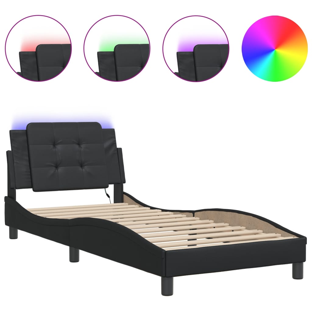 Bettgestell mit LED ohne Matratze "Zadar" Schwarz 80x200 cm