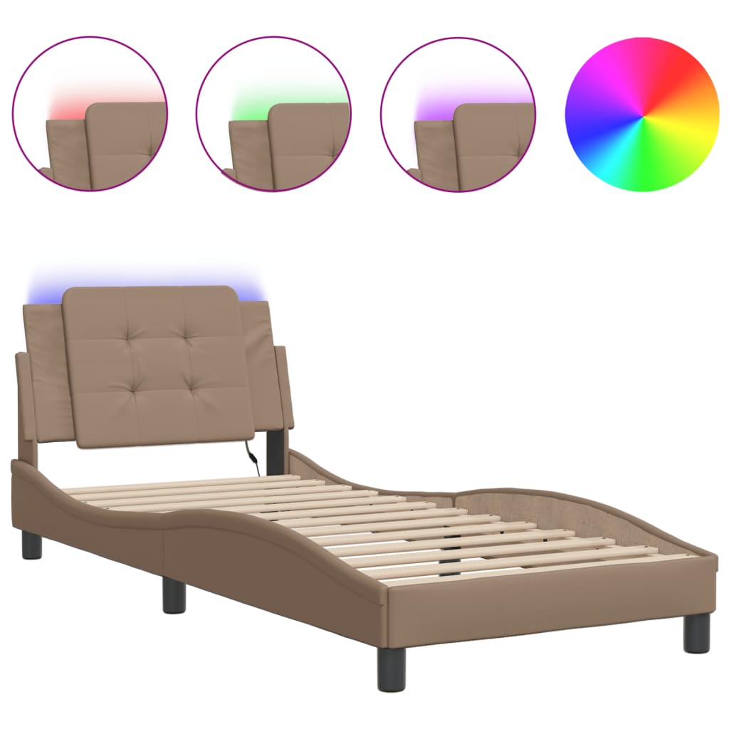Cadre de lit avec LED sans matelas "Zadar" cappuccino-marron 80x200 cm simili cuir