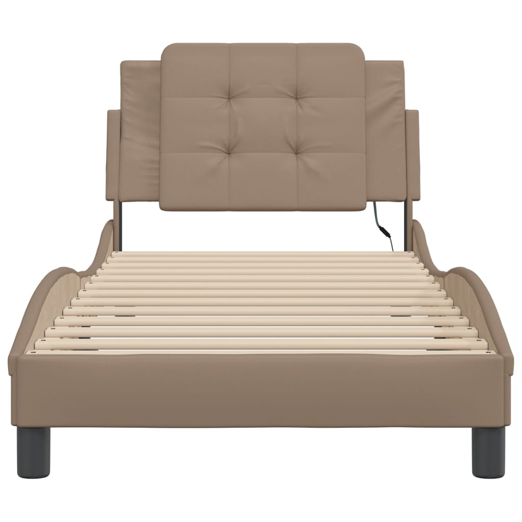Cadre de lit avec LED sans matelas "Zadar" cappuccino-marron 80x200 cm simili cuir