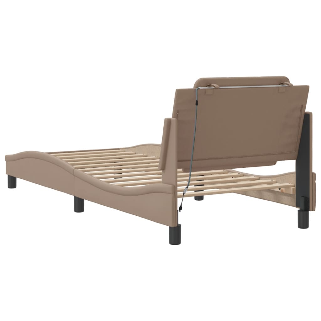 Cadre de lit avec LED sans matelas "Zadar" cappuccino-marron 80x200 cm simili cuir