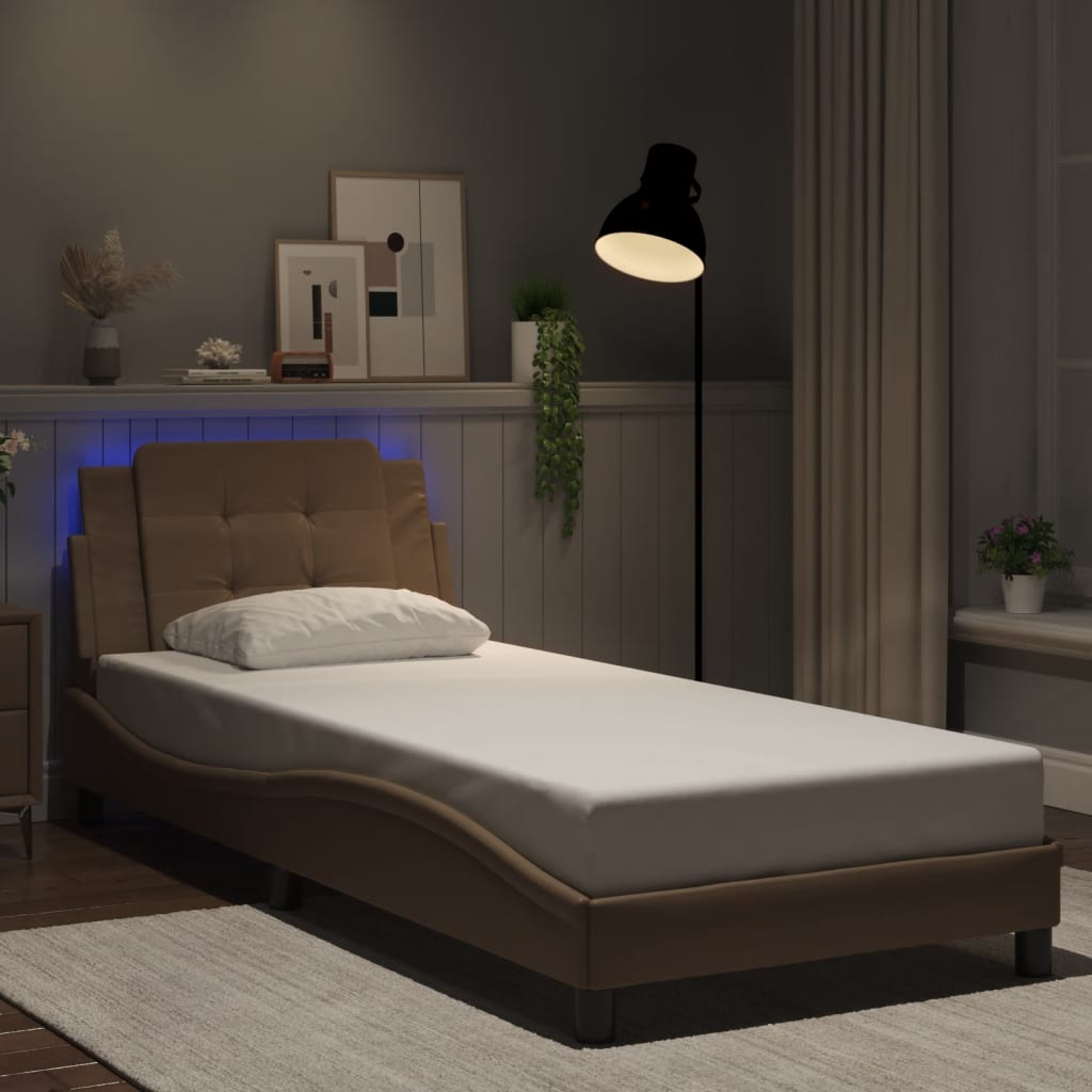 Cadre de lit avec LED sans matelas "Zadar" cappuccino-marron 80x200 cm simili cuir