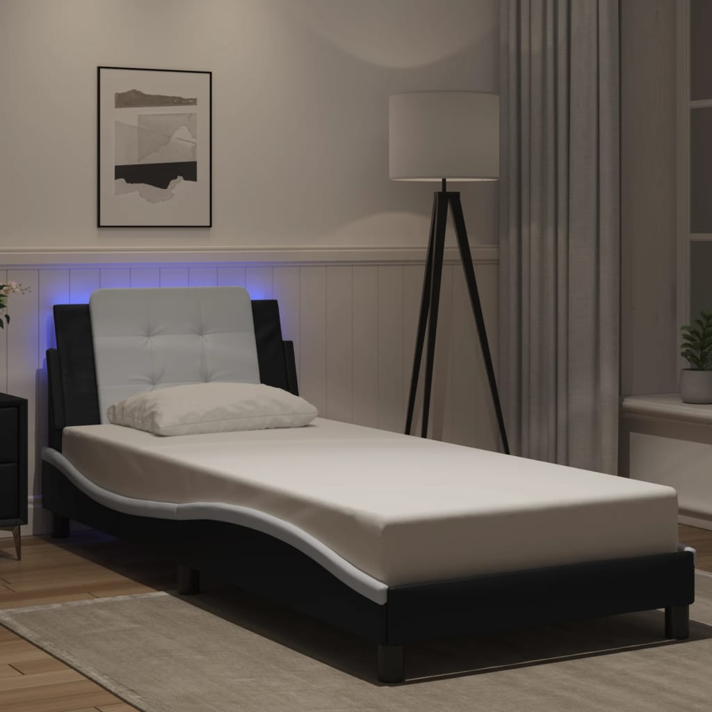 Bettgestell mit LED ohne Matratze "Zadar" Schwarz und Weiß 80x200 cm