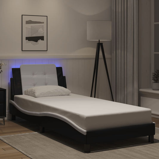Cadre de lit avec LED sans matelas "Zadar" noir et blanc 90x190 cm simili cuir