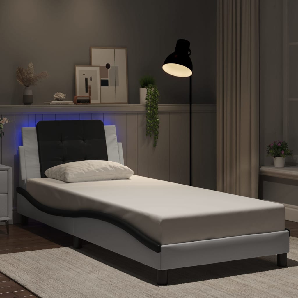 Bettgestell mit LED ohne Matratze "Zadar" Weiß und Schwarz 90x190 cm