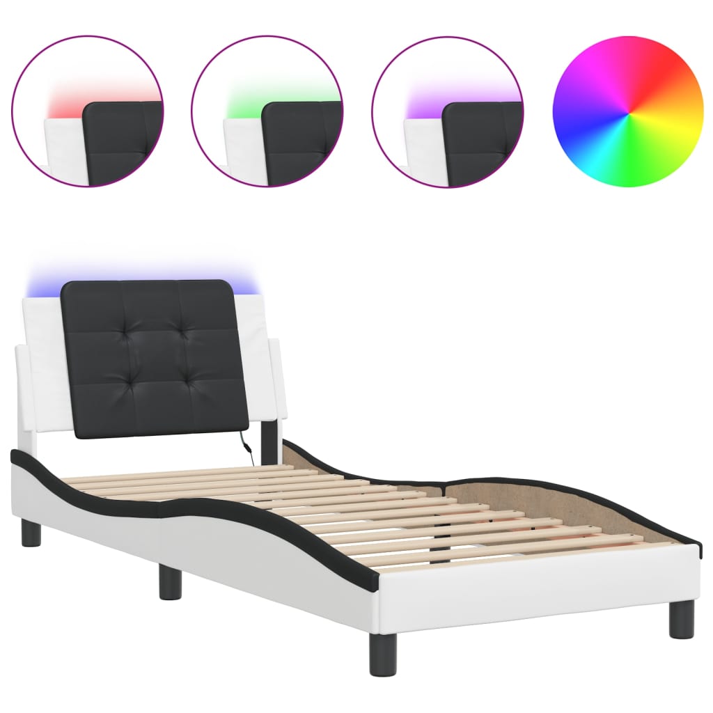 Bettgestell mit LED ohne Matratze "Zadar" Weiß und Schwarz 90x200 cm