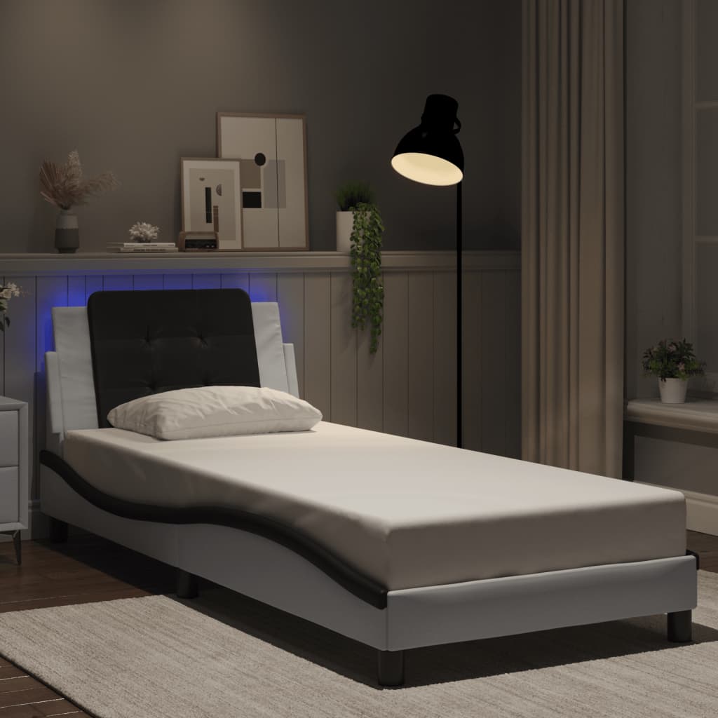 Bettgestell mit LED ohne Matratze "Zadar" Weiß und Schwarz 90x200 cm