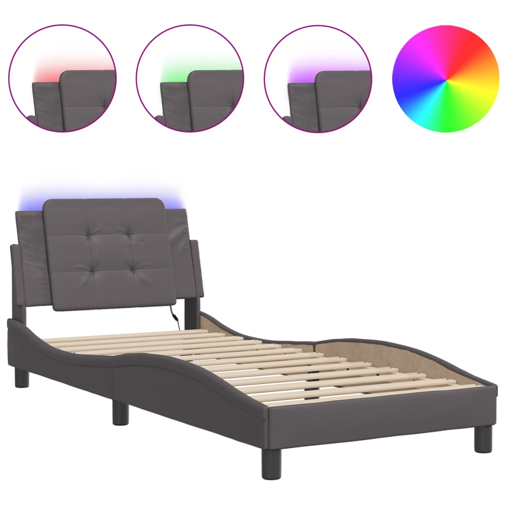 Bettgestell mit LED ohne Matratze "Zadar" Grau 100x200 cm