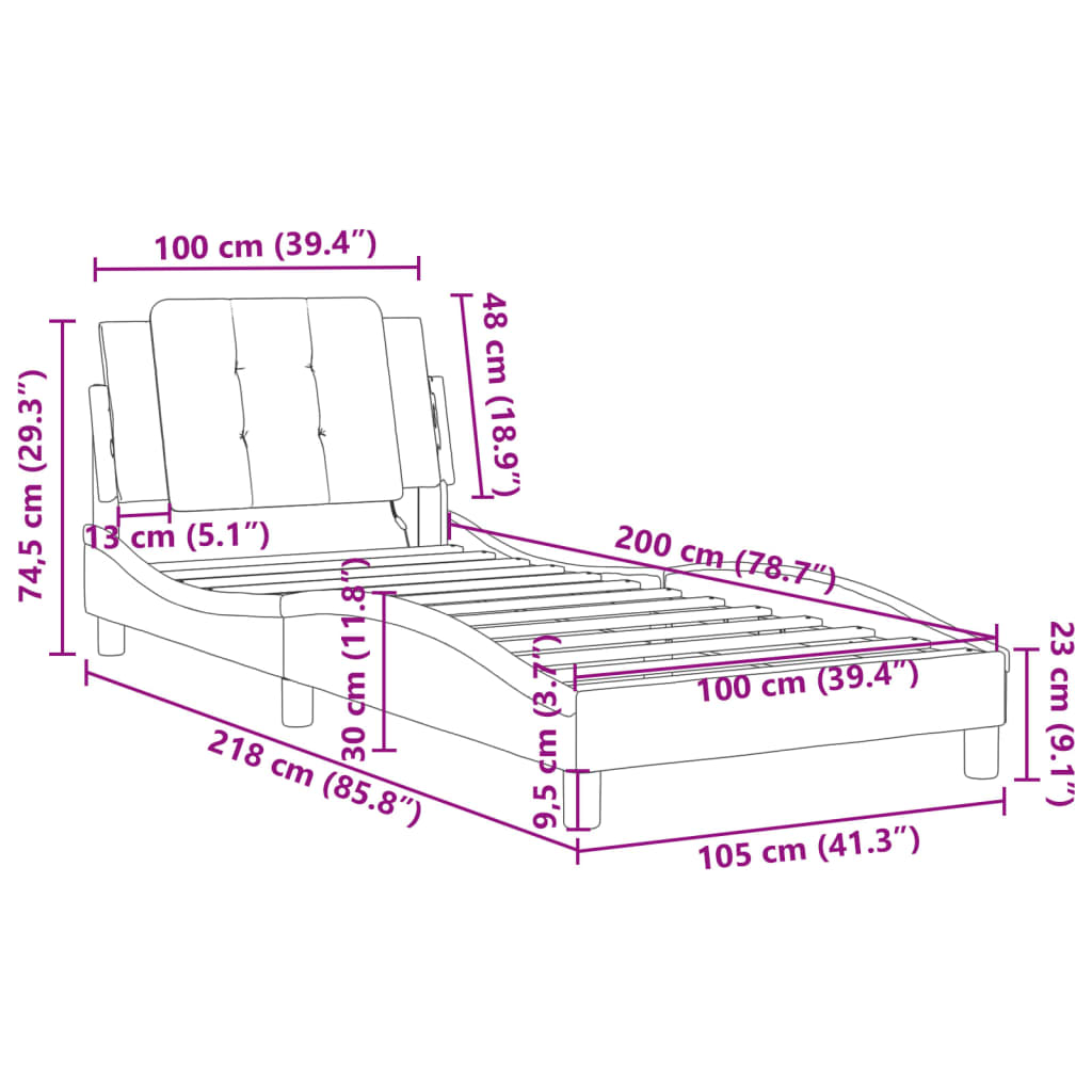 Bettgestell mit LED ohne Matratze Zadar Schwarz&Weiß 100x200cm