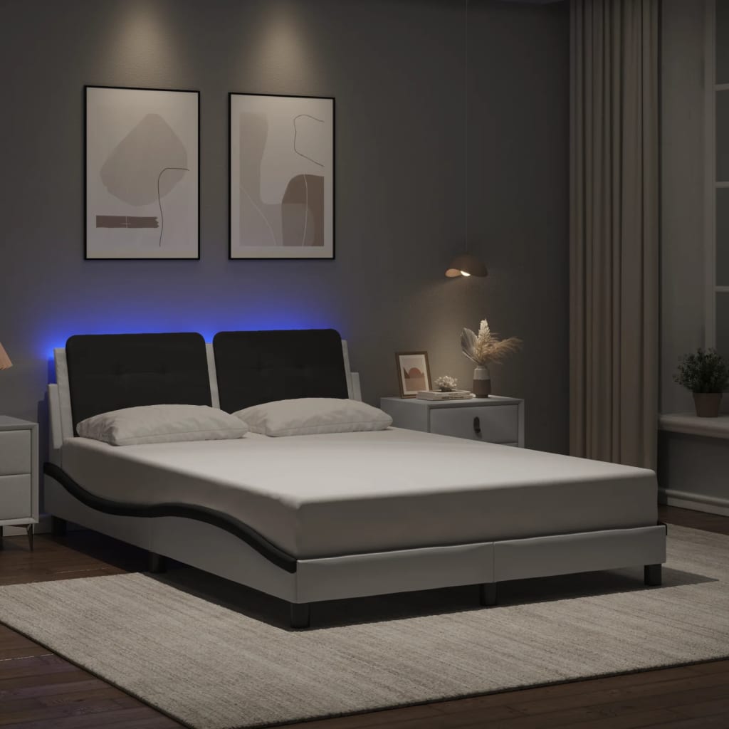Bettgestell mit LED ohne Matratze Zadar Weiß&Schwarz 120x200cm