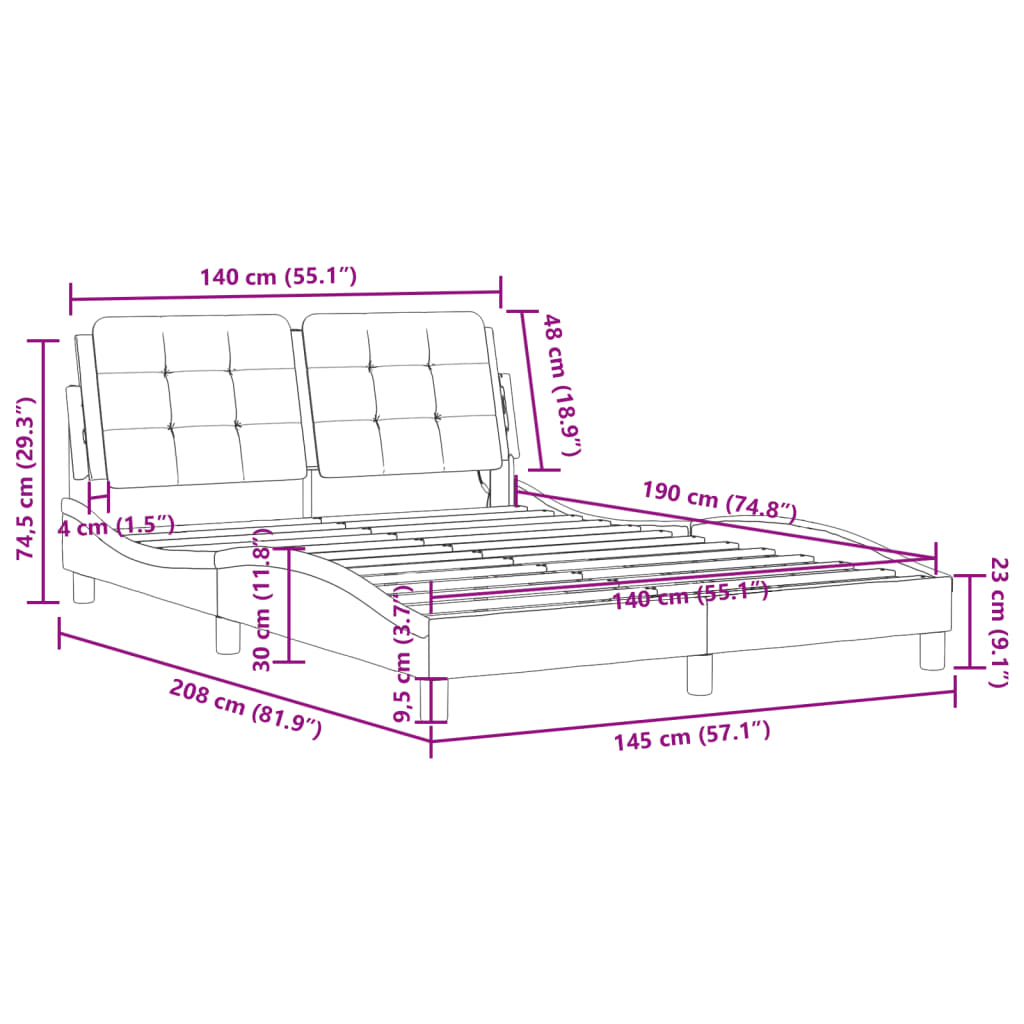 Bettgestell mit LED ohne Matratze Zadar Weiß&Schwarz 140x190cm